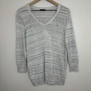 Lety & Me Women's Gray Top Medium Boho Long Sleeve Lightweight Casual Sweater